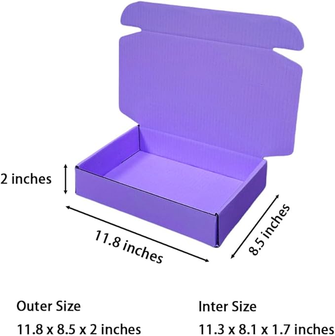 50 Pcs 11.8 x 8.5 x 2 inches Large Size Corrugated Cardboard Gift Boxes Recyclable Shipping Boxes for Packing Jewelry Ornament Gift Craft Packaging Supplier (Lavender, 11.8 x 8.5 x 2")