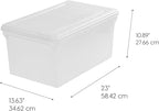 IRIS USA File Box, File Organizer w/Hinged Split Lid for Letter File, Important Document Box, Plastic Storage Filing Bin for Moving, Stackable Nestable Portable, Pearl 44 Qt. 4 Pack