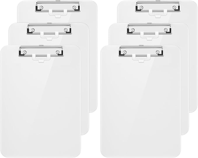Hongri Plastic Clipboard with Pen Holder, White 8.5x11 Letter Size Clip Board for Classroom, Office, Students, Nurses and Women, Low Profile Clip, Size 12.5 x 9 in(Pack of 6)