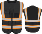 YOWESHOP High Reflective Visibility Safety Vest Custom Your Logo Safety Workwear with Reflective Strips and Front Zipper