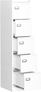 5 Drawer File Cabinet, Filing Cabinets for Home Office, Vertical File Cabinet with Lock, 61.6" H Locking File Cabinet for A4 Legal/Letter, Assembly Required (White)