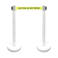 VIP Crowd Control Retractable Belt Stanchion Queue Safety Barrier Set, 36" Ht, 78" Belt (2 WHT Posts Caution Belt)