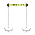 VIP Crowd Control Retractable Belt Stanchion Queue Safety Barrier Set, 36" Ht, 78" Belt (2 WHT Posts Caution Belt)