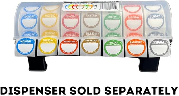 QSRProducts Removable Day Label - 1 inch - Peel Tab - Week (Mon-Sun) (7000 Stickers) - Food and Restaurant Day Dots - FIFO - Inventory Management Labels - Meal Prep Stickers - Gift Tags