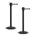 Montour Line MSR760 Set of 2 Retractable Belt Barrier Stanchion, Rubber Base, Black Powder Coated Post (35 ft Light Grey Belt)