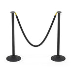 BATTIFE Plastic Stanchion Posts with Black Velvet Ropes and Weighted Rubber-Plastic Base, Crowd Control and Queue Management Barrier Poles for Party, Event, Red Carpet (2 Pack)