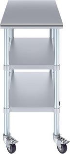 AmGood Stainless Steel Work Table with 2 Shelves and Casters | Metal Utility Table On Wheels (Stainless Steel Work Table with 2 Shelves + Casters, 18" Long x 30" Deep)