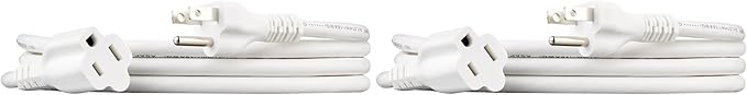 Amazon Basics Extension Cord, 13 Amps, 125V, 6 Foot, White - Pack of 2