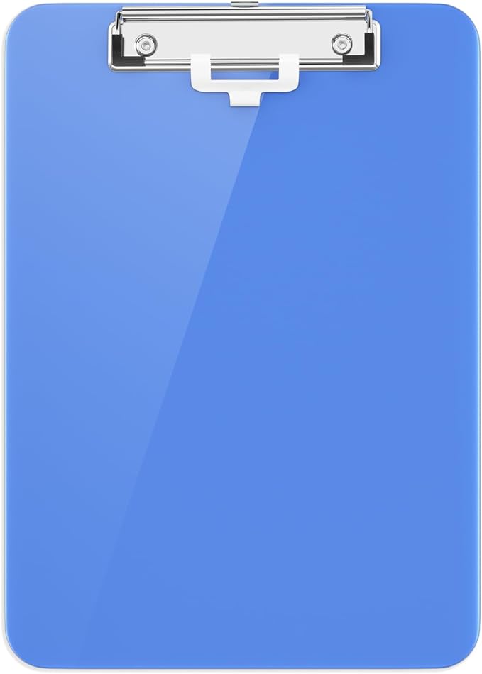 Hongri Plastic Clipboard with Pen Holder, Blue 8.5x11 Letter Size Clip Board for Classroom, Office, Students, Nurses and Women, Low Profile Clip, Size 12.5 x 9 in