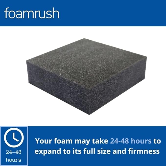 FoamRush 4" x 24" x 72" Charcoal High Density Upholstery Foam Cushion, Upholstery Sheet, Foam Padding, Seat Replacement, Wheelchair Seat & Chair Cushion Replacement, Square, Made in USA