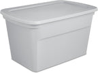 Sterilite 30 Gal Storage Tote, Stackable Bin with Lid, Plastic Container to Organize Clothes, Blankets in Closet, Basement, Gray Base and Lid, 6-Pack