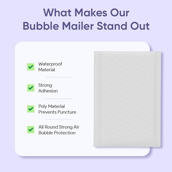 White Extra Large Poly Bubble Mailers 14.25x20 inch #7 | Self Seal Large Padded Envelopes | Air Cushioned Bubble Mailer | Usable Size 14.25x19 |Lightweight Mailing Shipping Bags | 50 Pack Bulk