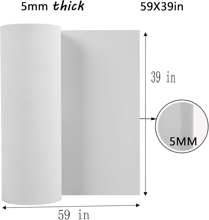 AMZQNART EVA Foam, Cosplay Foam Roll, Size 5mm Thick 39 x 59in (16sqft) Suitable for Large Foam Cosplay Modeling, DIY Projects, Crafts, Ultra High Density 90 kg/m3. White