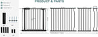 Extra Wide Baby Gate Tension Indoor Safety Gates Black Metal Large Pressure Mounted Pet Gate Walk Through Long Safety Dog Gate for The House Doorways Stairs (76.38"-81.10"/194-206CM, Black)