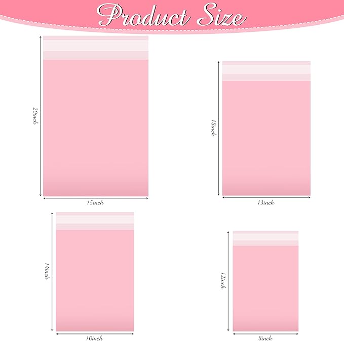 Outus 120 Pcs Poly Mailer Envelope 4 Sizes Shipping Bags Self Adhesive Clasp Envelope Self Adhesive Tear Proof Mailing Covers(8 x 12 In, 10 x 14 In, 13 x 18 In, 15 x 20 in,Pink)