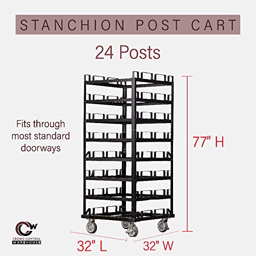 Trafford Industrial Stanchion Post Cart, 24 Posts, Horizontal Padded Storage and Locking Wheels for Safety