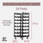Trafford Industrial Stanchion Post Cart, 24 Posts, Horizontal Padded Storage and Locking Wheels for Safety