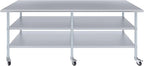 AmGood Stainless Steel Work Table with 2 Shelves and Casters | Metal Utility Table On Wheels (Stainless Steel, 96" Long x 30" Deep)