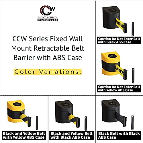 Crowd Control Warehouse - CCW Series WMB-220 Fixed Wall Mount Retractable Belt Barrier - 15 Foot, Caution Do Not Enter Belt with Yellow ABS Case