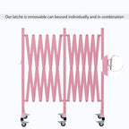 GYMTIME Expandable Metal Barricade, Flexible Mobile Safety Barrier, Folding Security Gate with Casters, Adjustable Traffic Temporary Fence for School, Shopping Mall, 16 Feet, Pale Pink