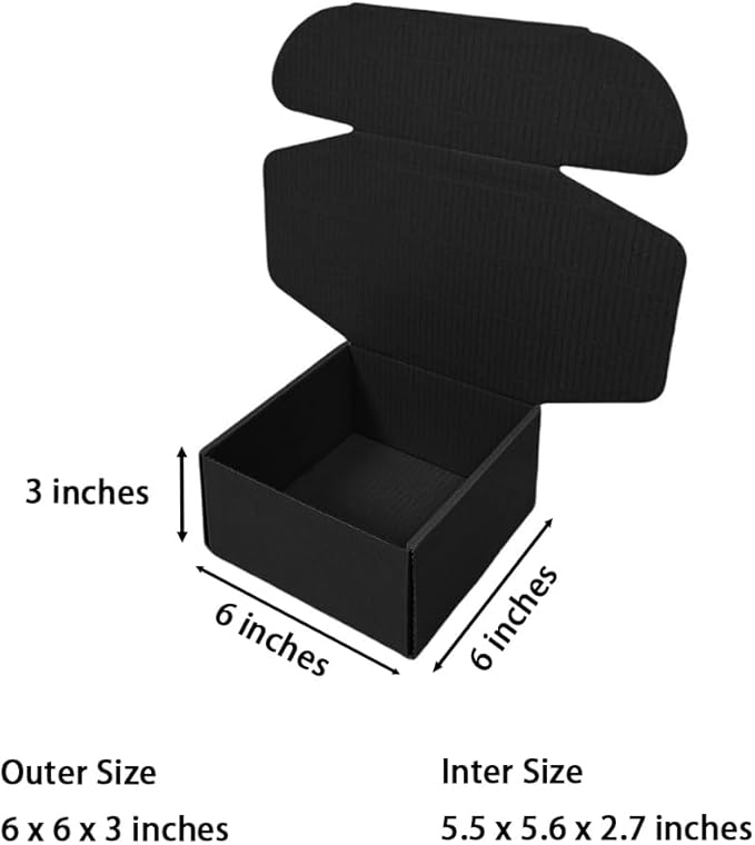 15 Pcs 6 x 6 x 3 inches Corrugated Cardboard Gift Boxes Recyclable Shipping Boxes for Mailing & Holidays, Wedding, Birthday, Gifts Packaging (Black, 6 x 6 x 3")