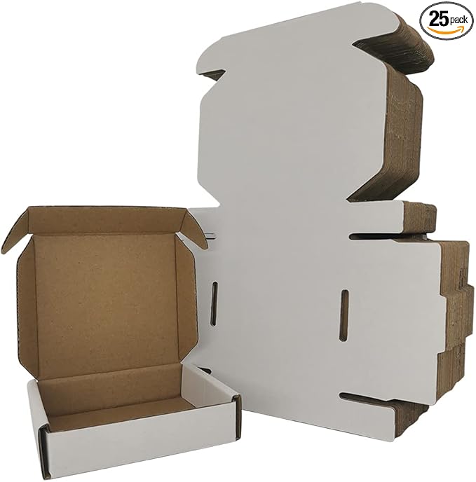 25 Pack 4x4x1'' Small Shipping Boxes, White Corrugated Cardboard Mailers for Mailing Packaging Business (W441-25)