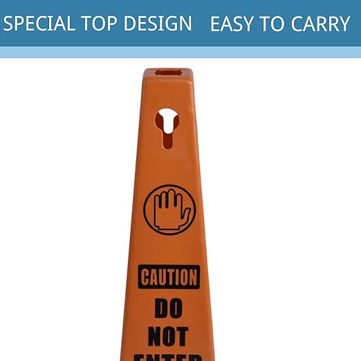 BESEA 4Pack Red Cones Caution DO NOT Enter Sign 4-Sided Heavy Duty Traffic Cones with Weighted Base for Restricted Areas, Construction Zones, Private Property