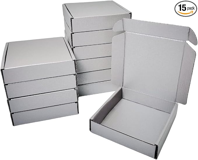 15 Pcs 5.1 x 5.1 x 1.2 inches Mini Size Shipping Boxes Corrugated Cardboard Mailer Boxes Bulk for Packaging Business Mailing Gift,Mini Mailer Boxes for Packaging (Silver, 5.1 x 5.1 x 1.2")
