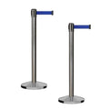 CCW Series RBB-100 - Set of 2 Stanchion Retractable Belt Barriers (9 Foot Belt, Dark Blue Belt with Satin Stainless Steel Post)