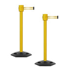 Montour Line MSR760 Set of 2 Retractable Belt Barrier Stanchion, Rubber Base, Yellow Post (35 ft Yellow with Horizontal Reflective Stripe Belt)