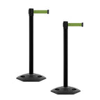 Crowd Control Warehouse CCW Series WBB-200 - Set of 2 Stanchion Retractable Belt Barriers - 11 Foot, Olive Belt with Black Post - Easy Assembly