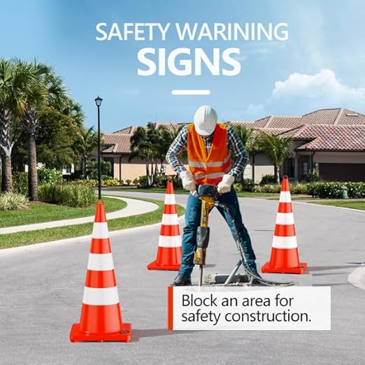 BATTIFE Traffic Safety Cones 36 Inch with Handheld, Orange Cones with Reflective Collar, Cones for Parking Lot, Sport & Driving Training, Road Safety, Construction Events (24 Cones)