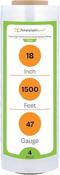 PSBM 4 Rolls 18 Inch x 1500 Feet 90 Gauge Stretch Film/Wrap, Heavy Duty Industrial Strength Up to 800% Ultimate Stretch, Clear Shrink Plastic Wrap for Moving, Packing, Shipping & Storage
