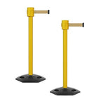 Montour Line MSR760 Set of 2 Retractable Belt Barrier Stanchion, Rubber Base, Yellow Post (35 ft Light Brown Belt)