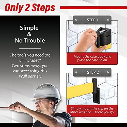 DuraSteel Wall Mount Retractable Belt Barrier - 6.5 Ft Yellow “Do Not Enter” Belt in Black & Yellow Case - Guardian 2.0 Indoor/Outdoor Caution Tape - Crowd Control Queue Barrier, Line Divider, 10 Pcs