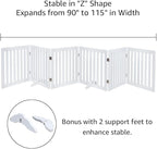 unipaws 120" Extra Wide Pet Gate, Free Standing Dog Gate for Doorways, Stairs, Foldable Puppy & Room Divider, Wooden Playpen for The House, Indoor Use (24" H, White)