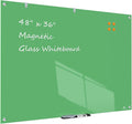 TSJ OFFICE Glass Dry-Erase Board - 48 x 36 Inches Wall Mounted Magnetic Whiteboard, Large Frameless Glass White Board for Office, Home & School, Green