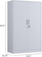 Metal Storage Cabinet with Locking Doors and 3 Adjustable Shelves, 53.5-Inch Tall Lockable Steel Storage Cabinets for Home Office Garage Pantry (White)