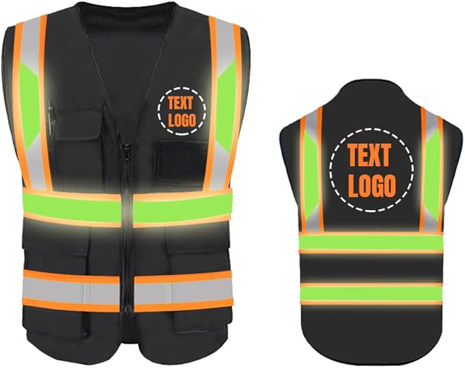 YOWESHOP High Reflective Visibility Safety Vest Custom Your Logo Safety Workwear with Reflective Strips and Front Zipper
