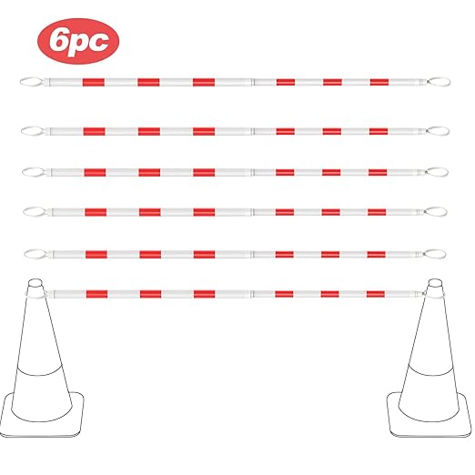 RoadHero 6 Pack 4 FT to 6.9 FT Retractable Cone Bar, Expandable Traffic Cone Bars for Parking Lots, Extendable Barricade for Road Construction, White and Red, Cone Not Included