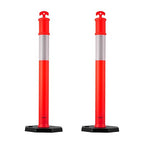 VEVOR 2 Pack Traffic Delineator Posts, 48 inches Traffic Safety Cones with Weighted Base and Reflective Strips, Heavy Duty Delineator Posts for Construction Site, Parking Lot, Crowd Control, Red
