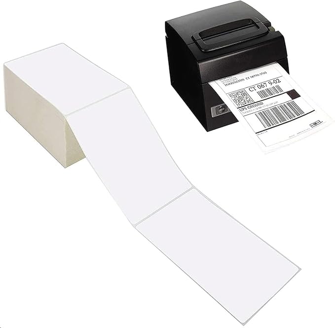 9527 Product 4 x 6 Thermal Labels - Pack of 100 Fanfold Labels for Direct Thermal Printer, White Perforated Shipping Label,100 Label per Stack,1 Stack