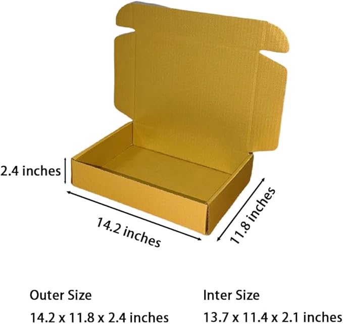 12 Pcs 14.2 x 11.8 x 2.4 inches Large Szie Corrugated Cardboard Gift Boxes Recyclable Shipping Boxes for Mailing & Holidays, Wedding, Birthday, Gifts Packaging (Gold, 14.2 x 11.8 x 2.4")