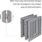 unipaws 24”H Free Standing Pet Gate for Dogs and Cats, Wooden Dog Gates for Doorway, Stairs, Dog Room Divider, Step Over Foldable Pet Fence for The House, Expandable Barrier, Indoor Use, Grey
