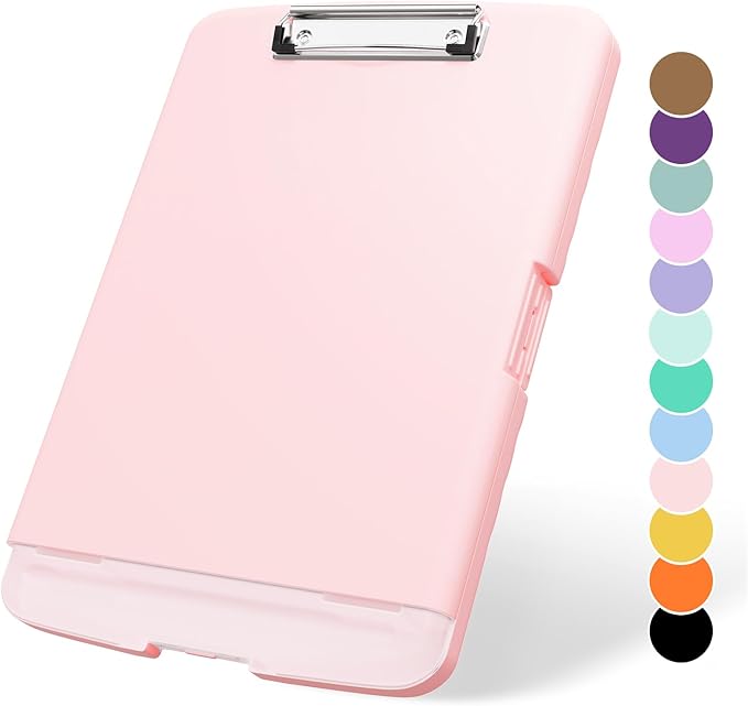 Plastic Clipboard with Storage, 8.5 x 11 Storage Organization Box Side-Opening, Heavy Duty Clip Board with Pen Holder and Paper Folder for Nurses, Teachers, Office & School Supply, Pink