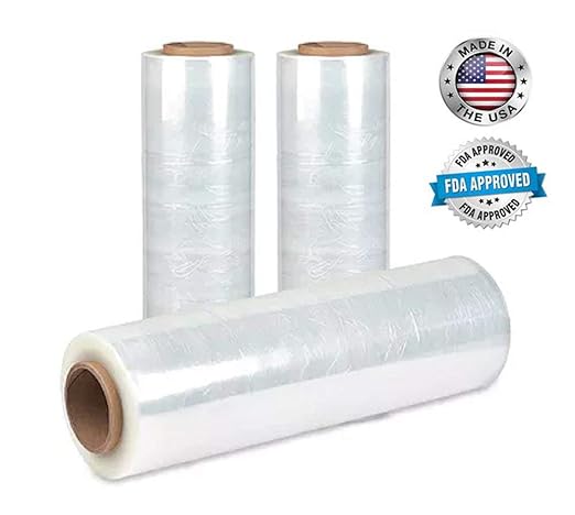APQ 4 Rolls of Blown Hand Stretch Film 15" x 2000'. Clear Hand Stretch Wrap, 60 Gauge. Tear Resistant Residue Free Film for Moving, Shipping, Wrapping. Industrial Grade Pallet Shrink Wrap Film.