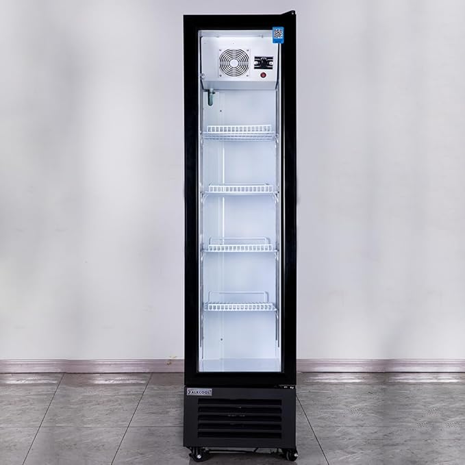 Commercial Beverage Refrigerator Display Fridge,Slim Single Glass Door Merchandiser Drink Cooler with LED Light Adjustable Shelves,ETL Sanitation,6 Cu Ft,16.15" Wide
