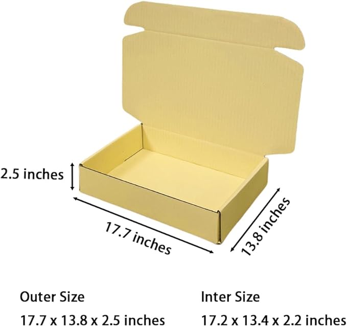 20 Pcs 17.7 x 13.8 x 2.5 inches X-Large Size Corrugated Cardboard Gift Boxes Recyclable Shipping Boxes for Mailing & Holidays, Wedding, Birthday, Gifts Packaging (Butter Yellow)