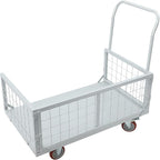 4-in-1 Platform Truck Foldable Push Cartplatform Truck with Cage 2200 lbs, Heavy Duty Moving Platform Hand Cart with 4 Wheels & Brakes, Convertible Warehouse Push Dolly for Workshop Logistics, Silver
