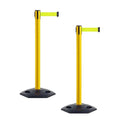 CCW Series WBB-200 Set of 2 Outdoor Safety Rubber Base Stanchion Retractable Belt Barriers - Easy to Assemble, No Tools Required (11 Foot Belt, Fluorescent Yellow Belt with Yellow Post)